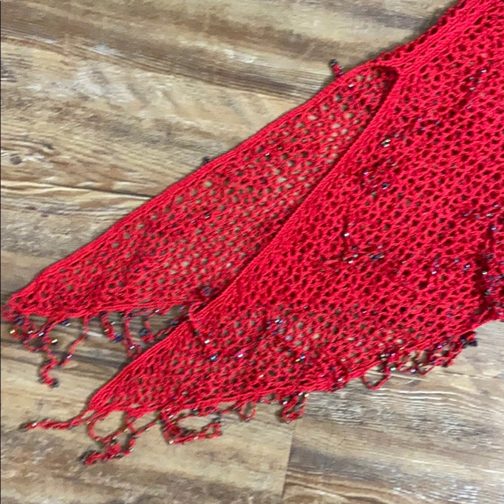 Red see through Woven knit Shaw poncho shrug sweater - Picture 5 of 7